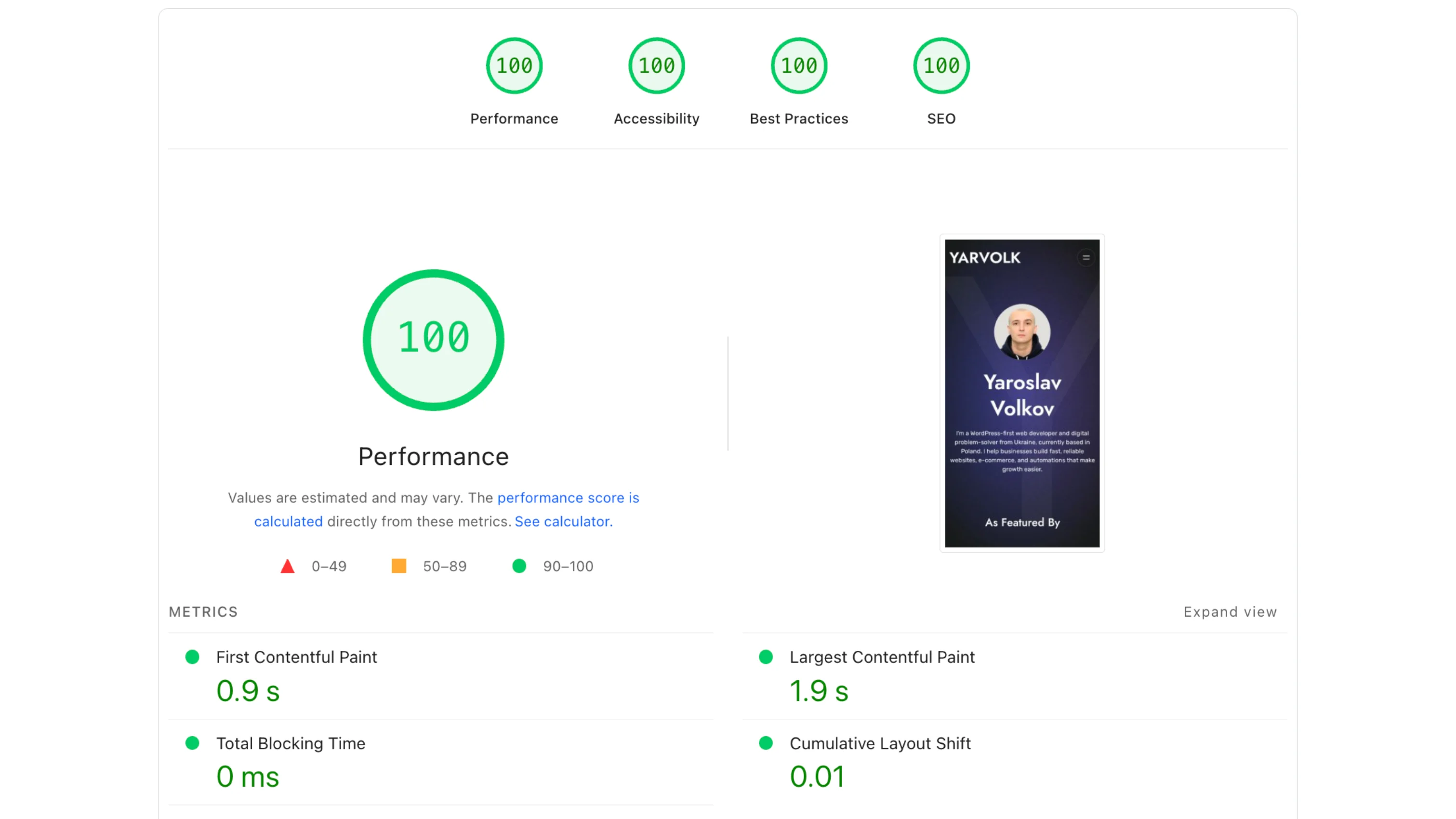 Mobile Google PageSpeed report for the Astro site.