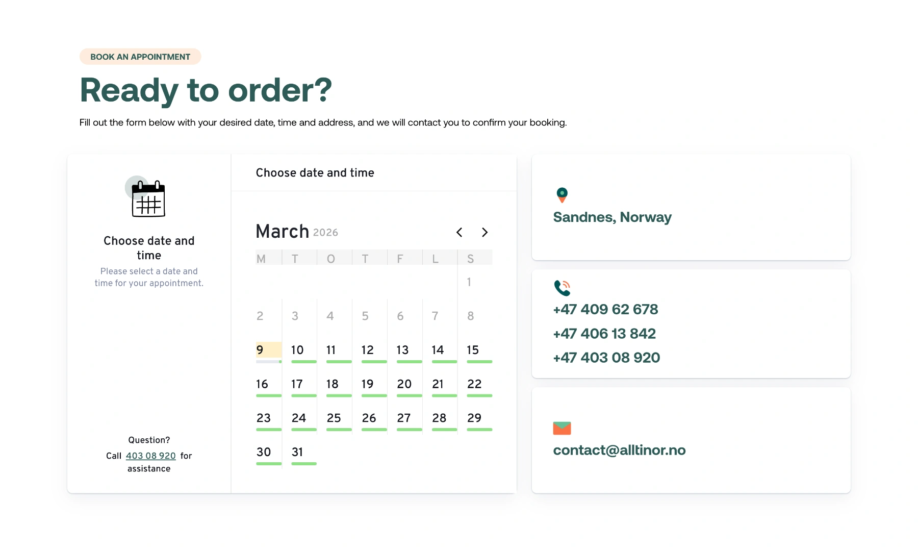 Booking form step for selecting a date.