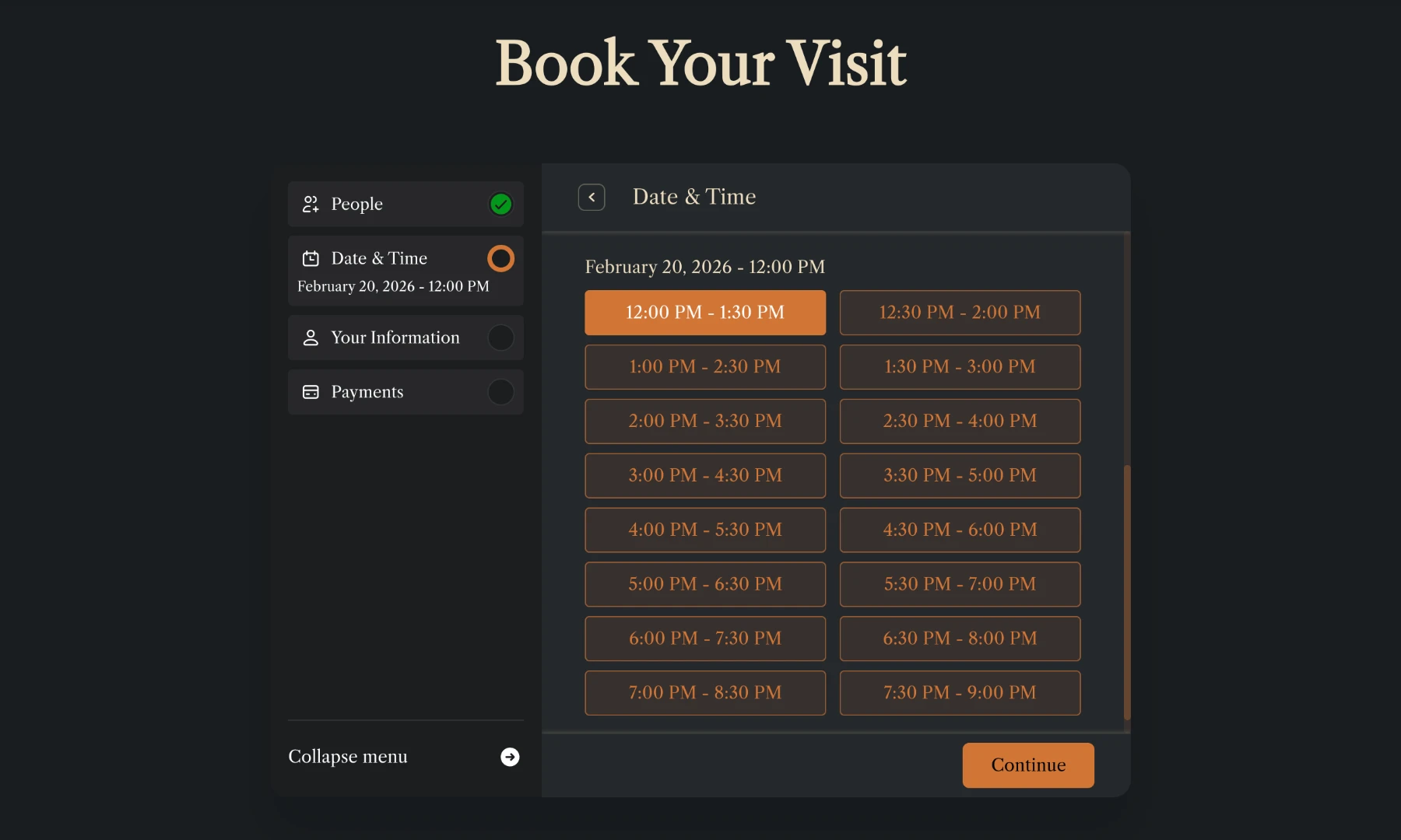 Bruce Mansion booking form.