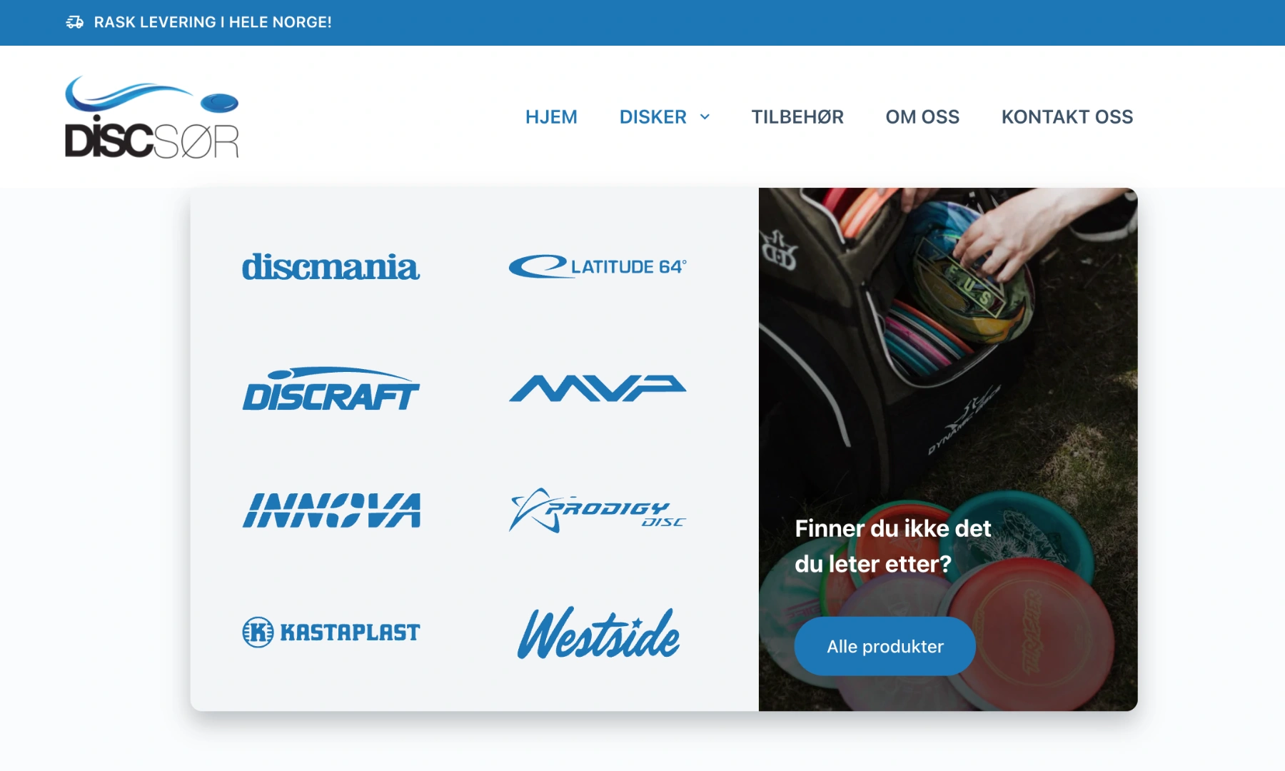 Mega menu showing disc brands.