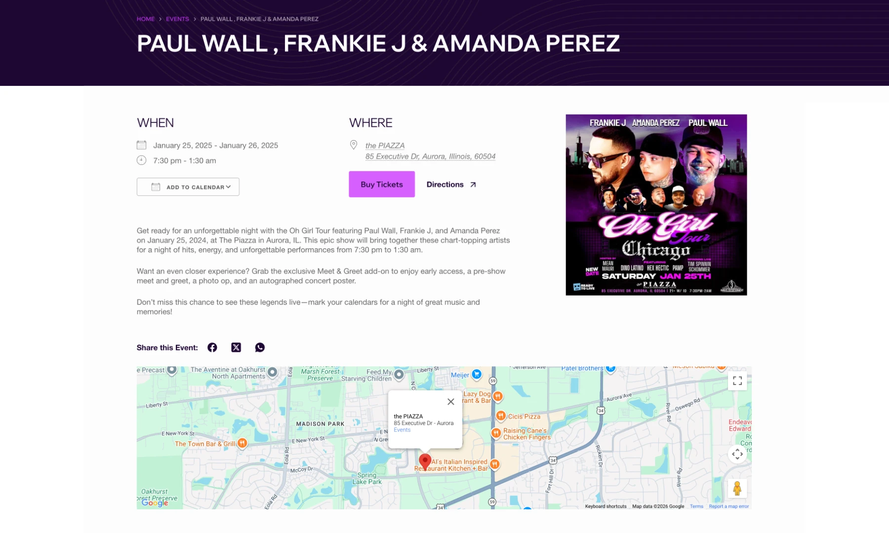 Single event page with detailed information and purchase flow.