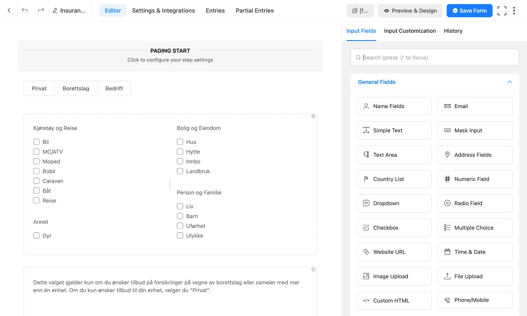 WordPress admin view of the Fluent Forms setup and conditional form structure.