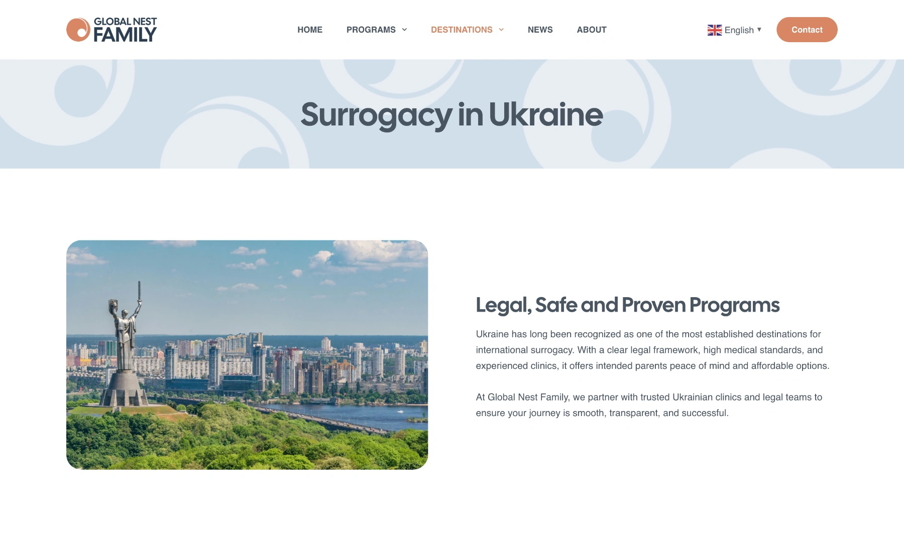 Destination landing page example for Ukraine.
