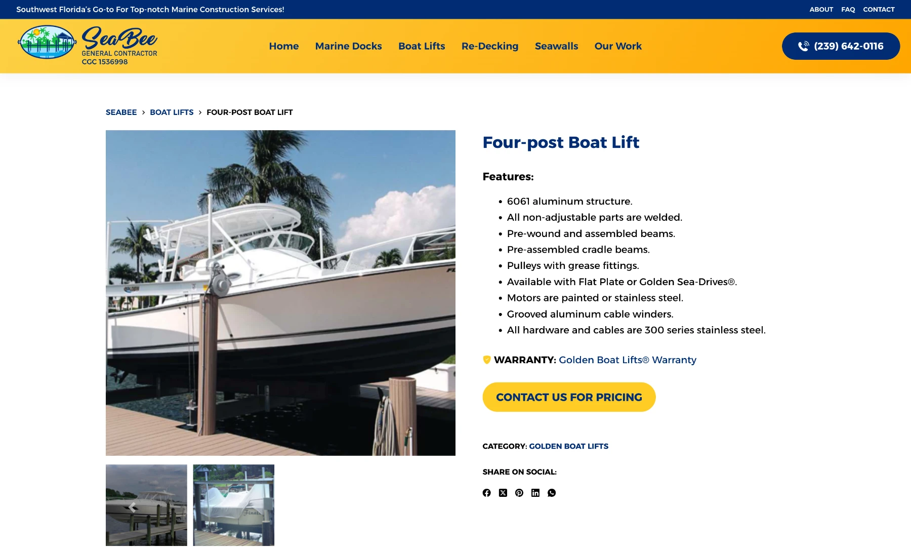 Boat Lift custom post type page.
